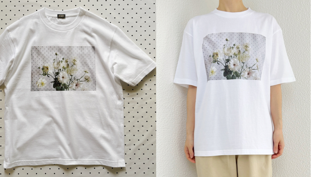 pot and tea（ポットアンドティー）ホワイトのフォトプリントTシャツ