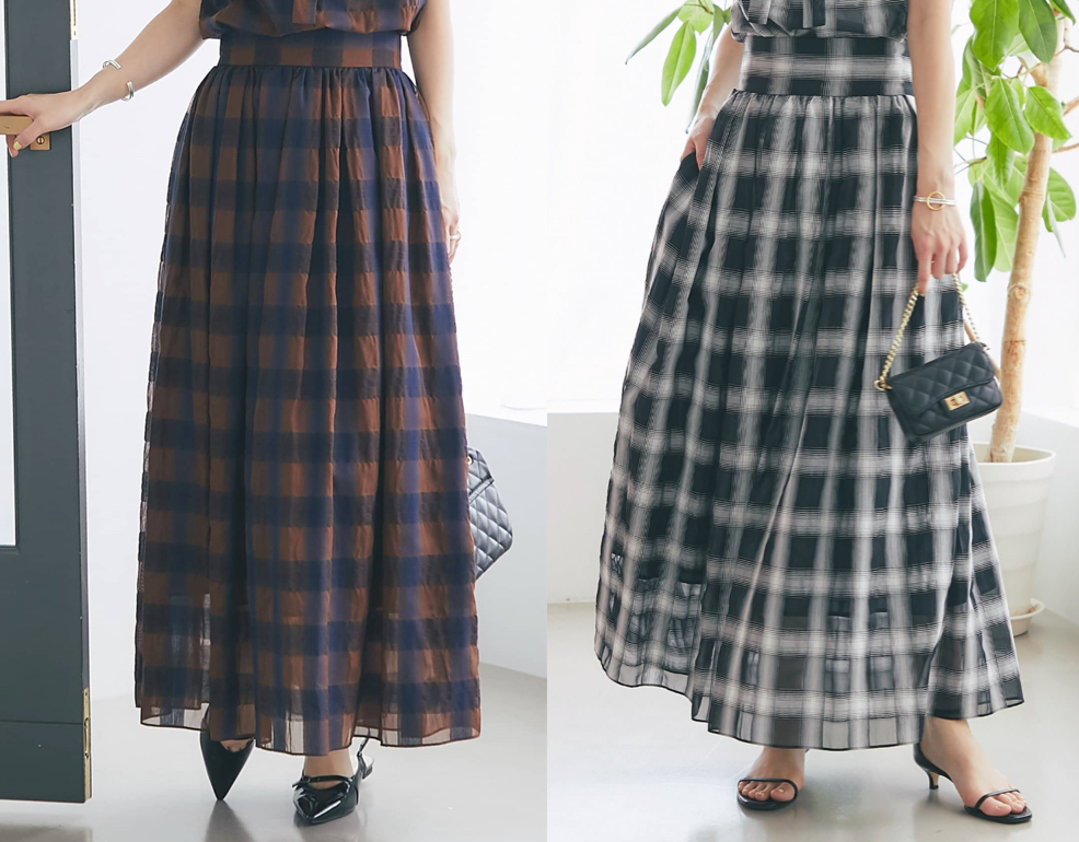 La boutique BonBon（ラブティックボンボン）ネイビーxブラウンのチェック柄スカート