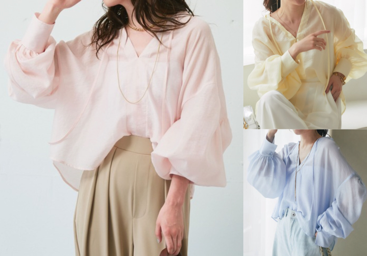 La boutique BonBon（ラブティックボンボン）ピンクのシアーボリュームスリーブブラウス