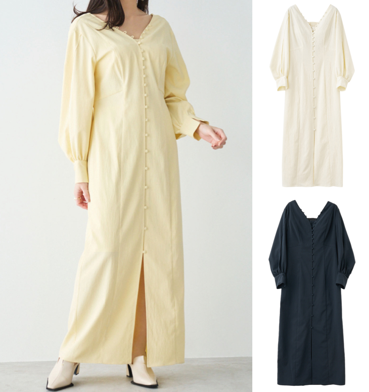 Aimeine（エイメン）イエローのループボタンワンピース