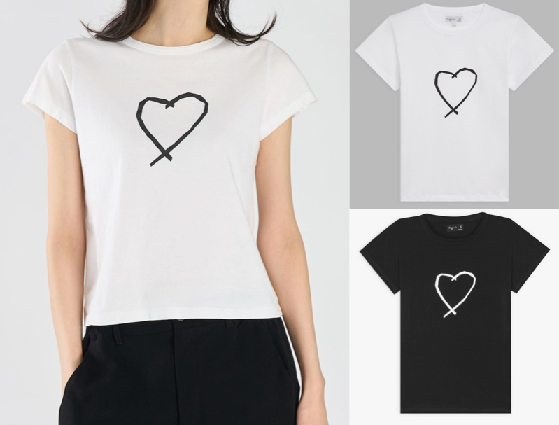 agnes b.（アニエスベー）ホワイトの手書きハートTシャツ