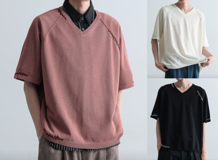 HARE（ハレ）ブラウンのステッチニットTシャツ