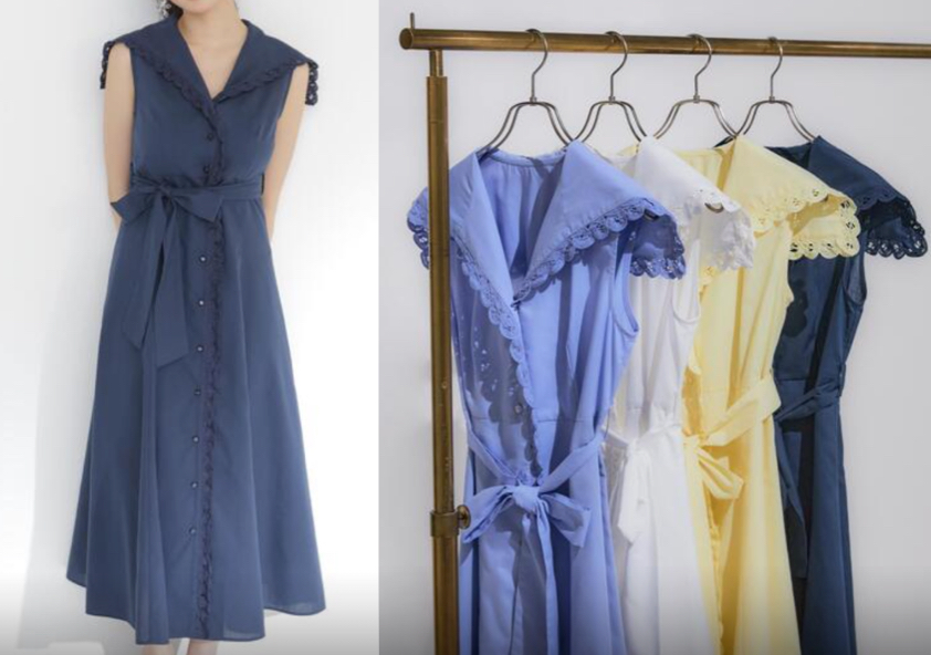 PROPORTION BODY DRESSING（プロポーションボディドレッシング）ネイビーのセーラーカラーレースワンピース