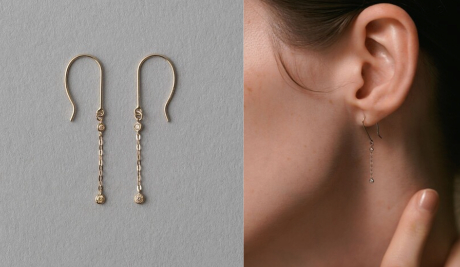ete bijouxゴールドの揺れるチェーンピアス