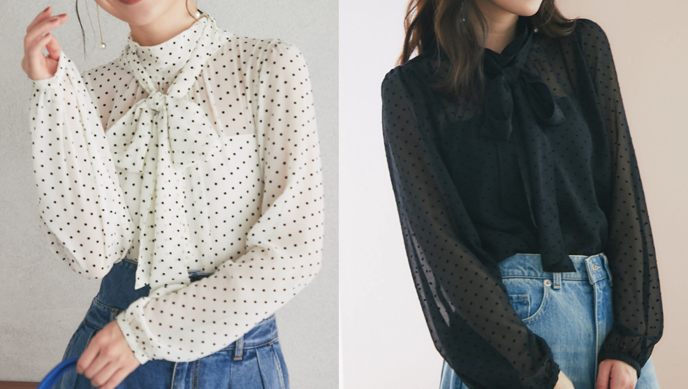 La boutique BonBon（ラブティックボンボン）ホワイトのドット柄ブラウス