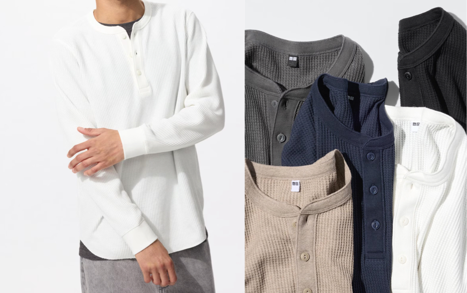 UNIQLO（ユニクロ）ホワイトのヘンリーネックTシャツ