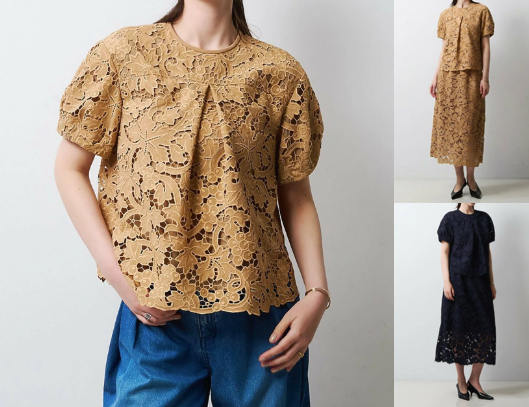 ベージュの刺繍レースブラウス