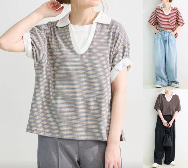 グレーの半袖ラガーシャツ