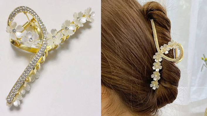 ゴールドのフラワーモチーフヘアクリップ