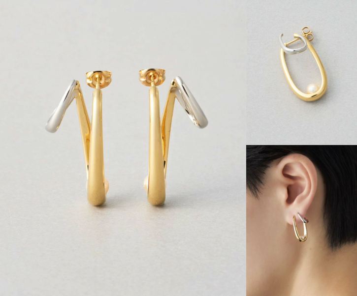 Jouete（ジュエッテ）ゴールドxシルバーのフープピアス