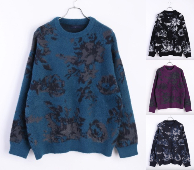 WESTSEA(ウエストシー)ブルーのフラワー柄ニット