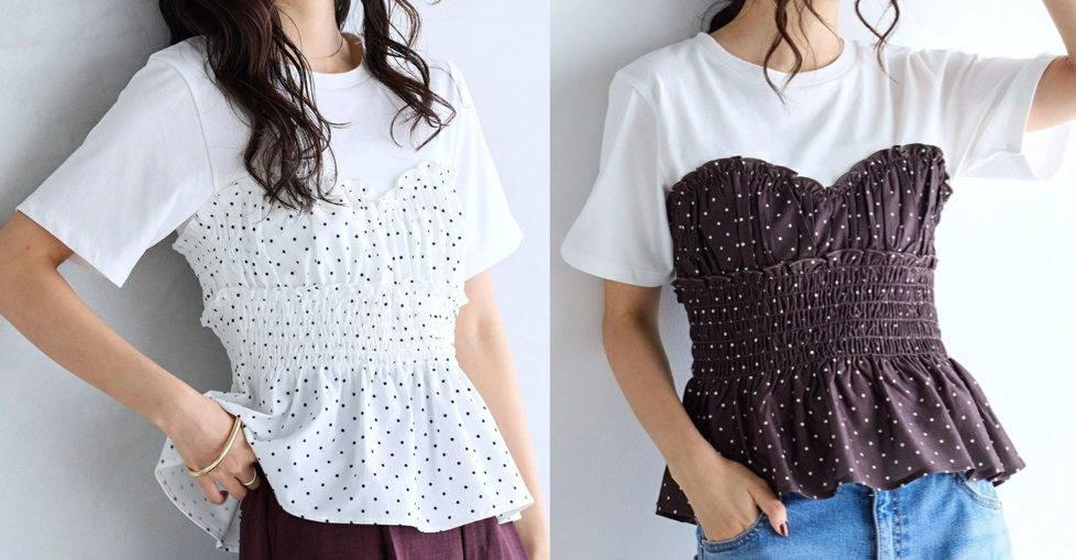 ViS（ビス）ホワイトのドット柄Tシャツ
