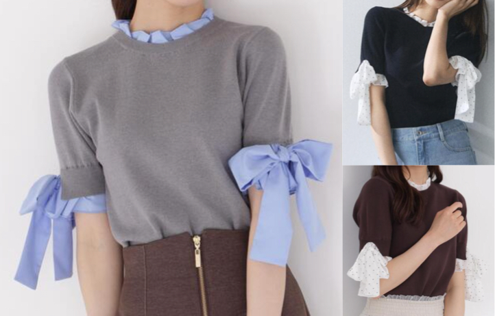 PROPORTION BODY DRESSING（プロポーションボディドレッシング）グレーのリボンドッキングニット