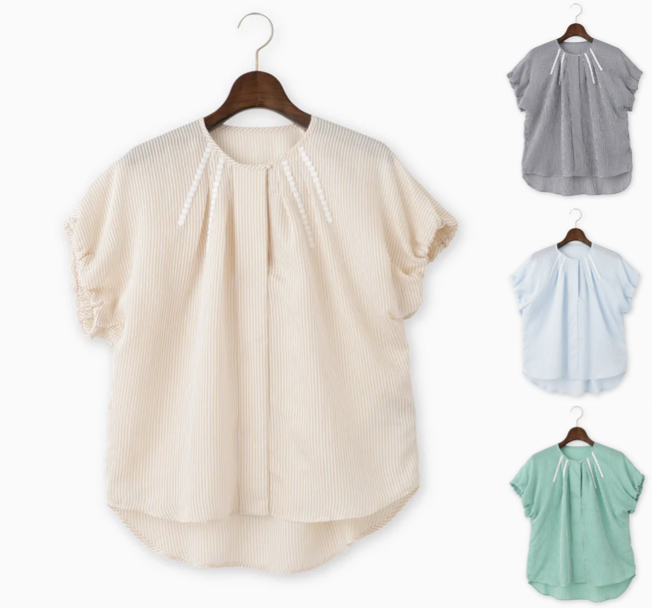 BRAHMIN （ブラーミン）ベージュのストライプギャザーブラウス