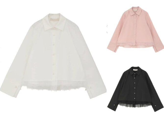 MARILYN MOON マリリンムーン pearl hem lace flare shirt