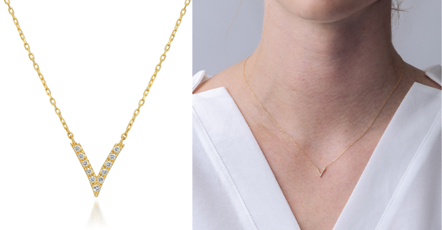STAR JEWELRY（スタージュエリー）ゴールドxダイヤのVネックレス